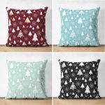 4'lü Çift Taraflı Renkli Zemin Üzerinde Çamağacı Desenli Modern Süet Yastık Kırlent Kılıf Seti Realhomes