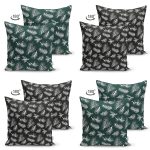 - Suet-K4luset578-1 - Realhomes  4'lü Çift Taraflı Renkli Zemin Üzerinde Çamağacı Desenli Modern Süet Yastık Kırlent Kılıf Seti Realhomes