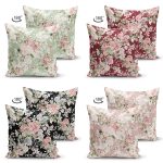 - Suet-K4luset579-1 - Realhomes  4'lü Çift Taraflı Rengarenk Zemin Üzerinde Çiçek Desenli Modern Süet Yastık Kırlent Kılıf Seti Realhomes