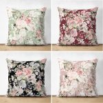 - Suet-K4luset579 - Realhomes  4'lü Çift Taraflı Rengarenk Zemin Üzerinde Çiçek Desenli Modern Süet Yastık Kırlent Kılıf Seti Realhomes
