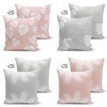 - Suet-K4luset580-1 - Realhomes 4'lü Çift Taraflı Renkli Zemin Üzerinde Yaprak Desenli Modern Süet Yastık Kırlent Kılıf Seti Realhomes