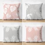 - Suet-K4luset580 - Realhomes 4'lü Çift Taraflı Renkli Zemin Üzerinde Yaprak Desenli Modern Süet Yastık Kırlent Kılıf Seti Realhomes