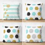 - Suet-K4luset582 - Realhomes  4'lü Çift Taraflı Beyaz Zemin Üzerinde Gold Detaylı Geometrik Desenli Modern Süet Yastık Kırlent Kılıf Seti Realhomes