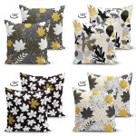 - Suet-K4luset583-1 - Realhomes  4'lü Çift Taraflı Renkli Zemin Üzerinde Gold Detaylı Yaprak Desenli Modern Süet Yastık Kırlent Kılıf Seti Realhomes