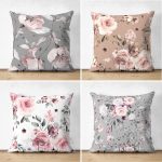- Suet-K4luset585 - Realhomes  4'lü Çift Taraflı Rengarenk Zemin Üzerinde Çiçek Desenli Modern Süet Yastık Kırlent Kılıf Seti Realhomes