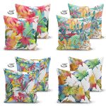 - Suet-K4luset586-1 - Realhomes 4'lü Çift Taraflı Beyaz Zemin Üzerinde Renkli Sonbahar Yaprak Desenli Modern Süet Yastık Kırlent Kılıf Seti Realhomes