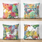 - Suet-K4luset586 - Realhomes 4'lü Çift Taraflı Beyaz Zemin Üzerinde Renkli Sonbahar Yaprak Desenli Modern Süet Yastık Kırlent Kılıf Seti Realhomes