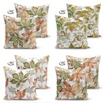 - Suet-K4luset587-1 - Realhomes  4'lü Çift Taraflı Beyaz Zemin Üzerinde Sonbahar Yaprağı Desenli Modern Süet Yastık Kırlent Kılıf Seti Realhomes