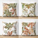 - Suet-K4luset587 - Realhomes  4'lü Çift Taraflı Beyaz Zemin Üzerinde Sonbahar Yaprağı Desenli Modern Süet Yastık Kırlent Kılıf Seti Realhomes