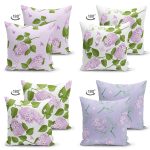 - Suet-K4luset588-1 - Realhomes  4'lü Çift Taraflı Renkli Zemin Üzerinde Ortanca Çiçeği Desenli Modern Süet Yastık Kırlent Kılıf Seti Realhomes