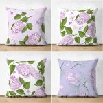- Suet-K4luset588 - Realhomes  4'lü Çift Taraflı Renkli Zemin Üzerinde Ortanca Çiçeği Desenli Modern Süet Yastık Kırlent Kılıf Seti Realhomes