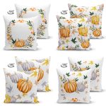 - Suet-K4luset590-1 - Realhomes 4'lü Çift Taraflı Kabak Desen Dijital Baskılı Modern Süet Yastık Kırlent Kılıfı Realhomes