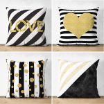 - Suet-K4luset593 - Realhomes 4'lü Çift Taraflı Beyaz Zemin Üzerinde Gold Detaylı Geometrik Desenli Modern Süet Yastık Kırlent Kılıf Seti Realhomes