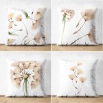 - Suet-K4luset595 - Realhomes  4'lü Çift Taraflı Beyaz Zemin Üzerinde Çiçek Desenli Modern Süet Yastık Kırlent Kılıf Seti Realhomes