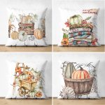 - Suet-K4luset596 - Realhomes  4'lü Çift Taraflı Sepetli Kabak Konsept Dijital Baskılı Modern Süet Yastık Kırlent Kılıfı Realhomes