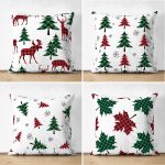 - Suet-K4luset598 - Realhomes  4'lü Çift Taraflı Ekose Desenli Çam Ağacı Motifli Yılbaşı Konsept Modern Süet Yastık Kırlent Kılıfı Realhomes