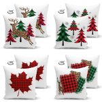 - Suet-K4luset600-1 - Realhomes 4'lü Çift Taraflı Ekose Modelli Çam Ağacı Yılbaşı Kombin Modern Süet Yastık Kırlent Kılıfı Realhomes