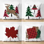 - Suet-K4luset600 - Realhomes 4'lü Çift Taraflı Ekose Modelli Çam Ağacı Yılbaşı Kombin Modern Süet Yastık Kırlent Kılıfı Realhomes