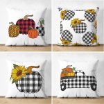 - Suet-K4luset603 - Realhomes 4'lü Çift Taraflı Ekoseli Kabak Desenli Dijital Baskılı Kombin Süet Yastık Kırlent Kılıfı Realhomes