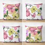 - Suet-K4luset607 - Realhomes 4'lü Çift Taraflı Beyaz Zemin Üzerinde Rengarenk Çiçek Desenli Modern Süet Yastık Kırlent Kılıf Seti Realhomes