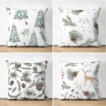 - Suet-K4luset608 - Realhomes  4'lü Çift Taraflı Beyaz Zemin Üzerinde Kozalak Desenli Modern Süet Yastık Kırlent Kılıf Seti Realhomes