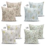 4'lü Çift Taraflı Rengarenk Zemin Üzerinde Çiçek Desenli Modern Süet Yastık Kırlent Kılıf Seti Realhomes