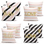 - Suet-K4luset615-1 - Realhomes 4'lü Çift Taraflı Beyaz Zemin Üzerinde Gold Detaylı Geometrik Desenli Modern Süet Yastık Kırlent Kılıf Seti Realhomes