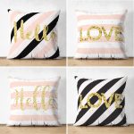 - Suet-K4luset615 - Realhomes 4'lü Çift Taraflı Beyaz Zemin Üzerinde Gold Detaylı Geometrik Desenli Modern Süet Yastık Kırlent Kılıf Seti Realhomes