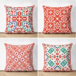 4'lü Çift Taraflı Beyaz Zemin Üzerinde Çini Desenli Modern Süet Yastık Kırlent Kılıf Seti Realhomes