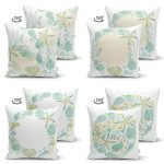 - Suet-K4luset617-1 - Realhomes  4'lü Çift Taraflı Beyaz Zemin Üzerinde Soft Renkli Deniz Yıldızı Desenli Modern Süet Yastık Kırlent Kılıf Seti Realhomes