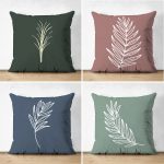 - Suet-K4luset619 - Realhomes 4'lü Çift Taraflı Renkli Zemin Üzerinde Onedraw Çizimli Yaprak Desenli Modern Süet Yastık Kırlent Kılıf Seti Realhomes