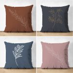- Suet-K4luset620 - Realhomes  4'lü Çift Taraflı Renkli Zemin Üzerinde Onedraw Çizimli Yaprak Desenli Modern Süet Yastık Kırlent Kılıf Seti Realhomes