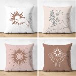 - Suet-K4luset623 - Realhomes 4'lü Çift Taraflı Renkli Zemin Üzerinde Onedraw Çizimli Modern Süet Yastık Kırlent Kılıf Seti Realhomes