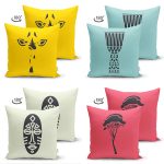 - Suet-K4luset625-1 - Realhomes 4'lü Çift Taraflı Renkli Zemin Üzerinde Onedraw Çizimli Modern Süet Yastık Kırlent Kılıf Seti Realhomes