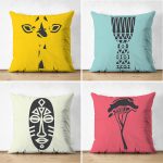 - Suet-K4luset625 - Realhomes 4'lü Çift Taraflı Renkli Zemin Üzerinde Onedraw Çizimli Modern Süet Yastık Kırlent Kılıf Seti Realhomes