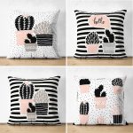 - Suet-K4luset627 - Realhomes  4'lü Çift Taraflı Beyaz Zemin Üzerinde Onedraw Çizimli Kaktüs Desenli Modern Süet Yastık Kırlent Kılıf Seti Realhomes