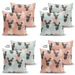 4'lü Çift Taraflı Renkli Zemin Üzerinde Yaprak Desenli Modern Süet Yastık Kırlent Kılıf Seti Realhomes