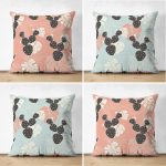 4'lü Çift Taraflı Renkli Zemin Üzerinde Yaprak Desenli Modern Süet Yastık Kırlent Kılıf Seti Realhomes