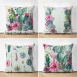 - Suet-K4luset629 - Realhomes 4'lü Çift Taraflı Renkli Zemin Üzerinde Kaktüs Desenli Modern Süet Yastık Kırlent Kılıf Seti Realhomes