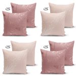 - Suet-K4luset633-1 - Realhomes 4'lü Çift Taraflı Renkli Zemin Yaprak Desenli Modern Süet Yastık Kırlent Kılıf Seti Realhomes