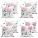 - Suet-K4luset634-1 - Realhomes  4'lü Çift Taraflı Beyaz Zemin Üzerinde Ortanca Çiçeği Desenli Modern Süet Yastık Kırlent Kılıf Seti Realhomes