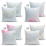 - Suet-K4luset635-1 - Realhomes 4'lü Çift Taraflı Renkli Zemin Üzerinde Yaprak Desenli Modern Süet Yastık Kırlent Kılıf Seti Realhomes