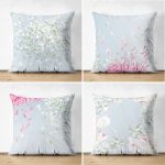 - Suet-K4luset635 - Realhomes 4'lü Çift Taraflı Renkli Zemin Üzerinde Yaprak Desenli Modern Süet Yastık Kırlent Kılıf Seti Realhomes