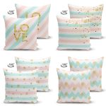 - Suet-K4luset636-1 - Realhomes 4'lü Çift Taraflı Renkli Zemin Üzerinde Gold Detaylı Geometrik Çizimli Modern Süet Yastık Kırlent Kılıf Seti Realhomes