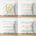 - Suet-K4luset636 - Realhomes 4'lü Çift Taraflı Renkli Zemin Üzerinde Gold Detaylı Geometrik Çizimli Modern Süet Yastık Kırlent Kılıf Seti Realhomes