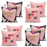 - Suet-K4luset638-1 - Realhomes 4'lü Çift Taraflı Sevgililer Günü Konseptli Özel Tasarım Modern Süet Kombin Yastık Kırlent Kılıf Seti Realhomes