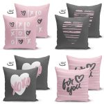 - Suet-K4luset639-1 - Realhomes 4'lü Çift Taraflı Sevgililer Günü Konseptli Özel Tasarım Modern Süet Kombin Yastık Kırlent Kılıf Seti Realhomes