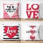 - Suet-K4luset644 - Realhomes 4'lü Çift Taraflı Sevgililer Günü Konseptli Özel Tasarım Modern Süet Kombin Yastık Kırlent Kılıf Seti Realhomes