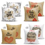 - Suet-K4luset645-1 - Realhomes 4'lü Çift Taraflı Sevgililer Günü Konseptli Özel Tasarım Modern Süet Kombin Yastık Kırlent Kılıf Seti Realhomes