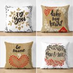 - Suet-K4luset645 - Realhomes 4'lü Çift Taraflı Sevgililer Günü Konseptli Özel Tasarım Modern Süet Kombin Yastık Kırlent Kılıf Seti Realhomes